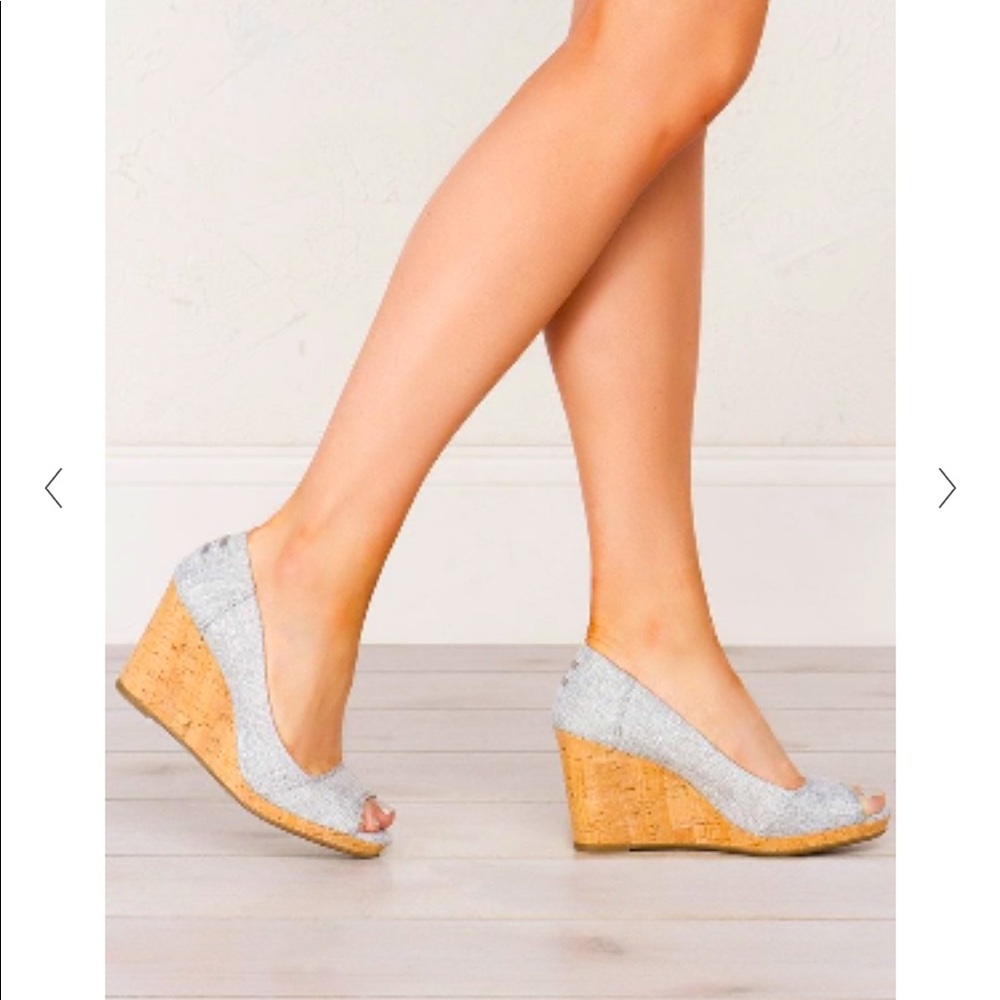 Toms Stella Peep Toe Grey Wedge (8.5)